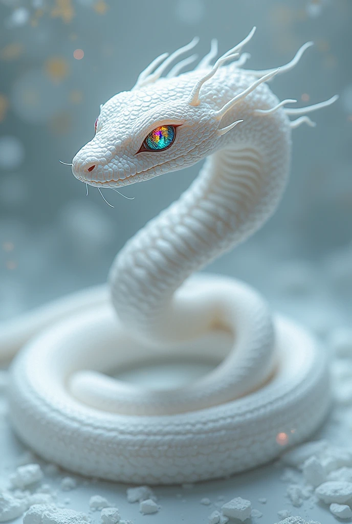 A White snake with Colorful eyes in S shape