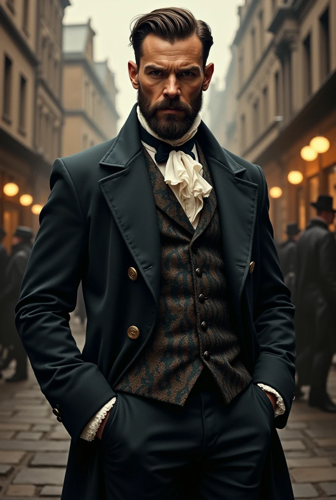 Thomas shelby in the 18th century with a beard and new