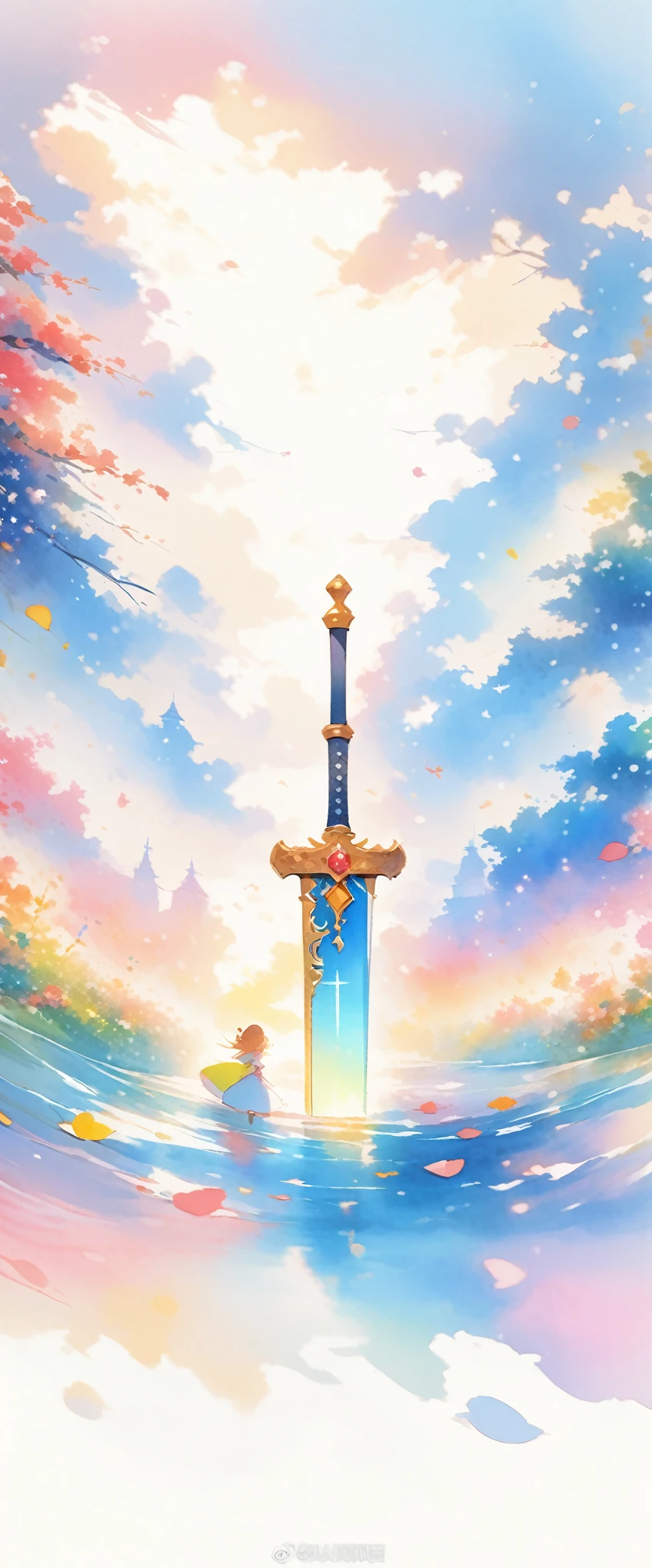 (best quality, high resolution, Watercolor huge ornate sword