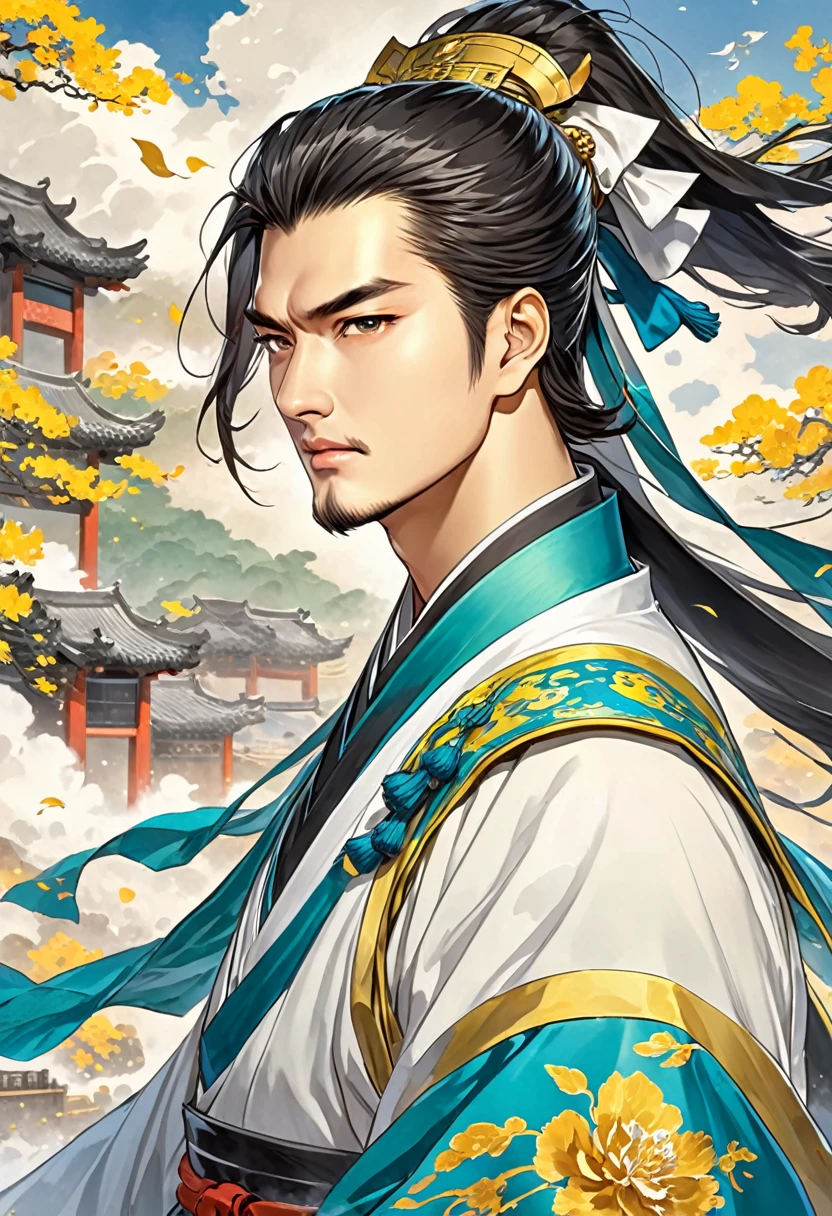Three Kingdoms Zhuge Liang, young, wind, very smart, no beard, Take on debt