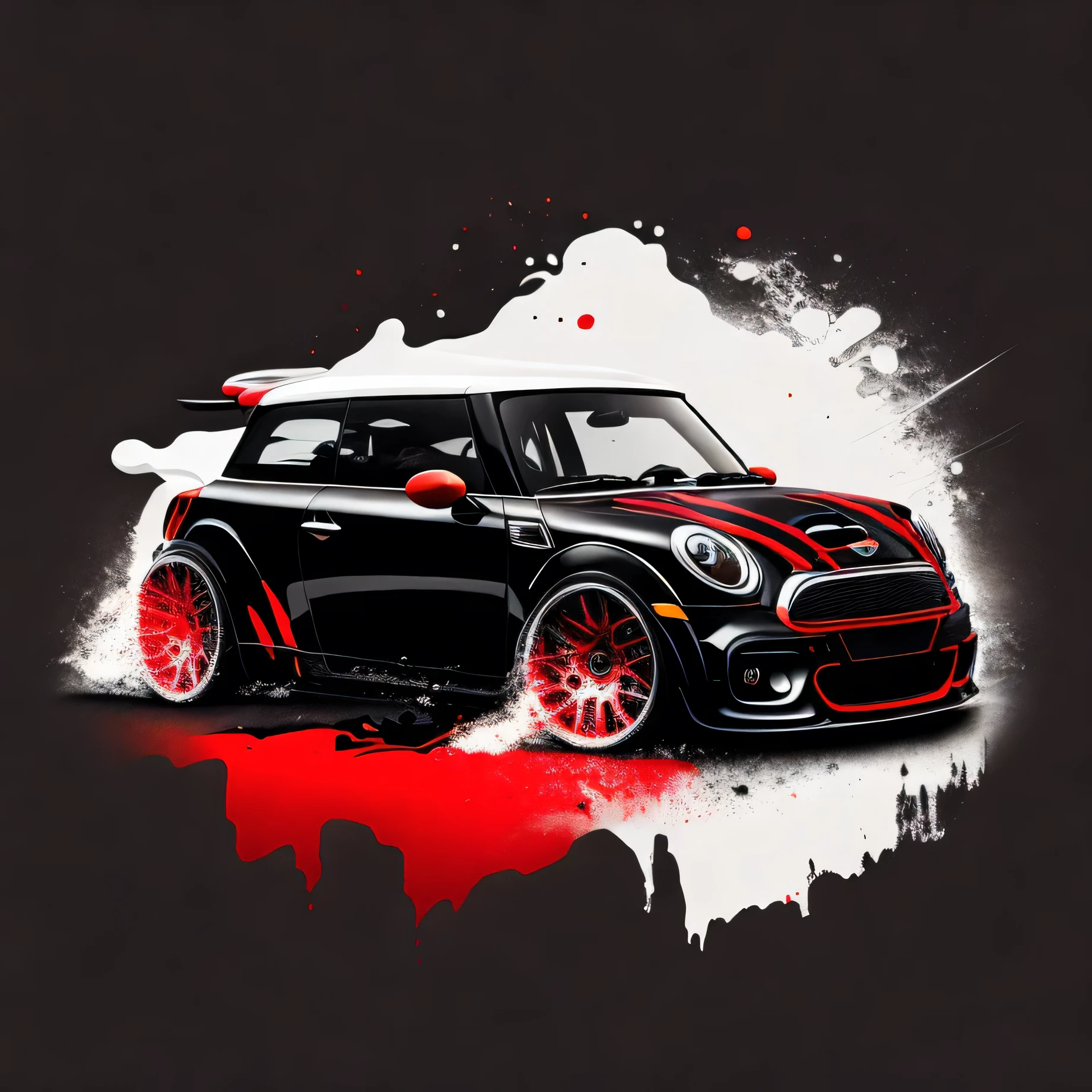 Artwork for t-shirt splash style graphic design a modern graphic design side view Mini Cooper S JCW R56 bright black and red