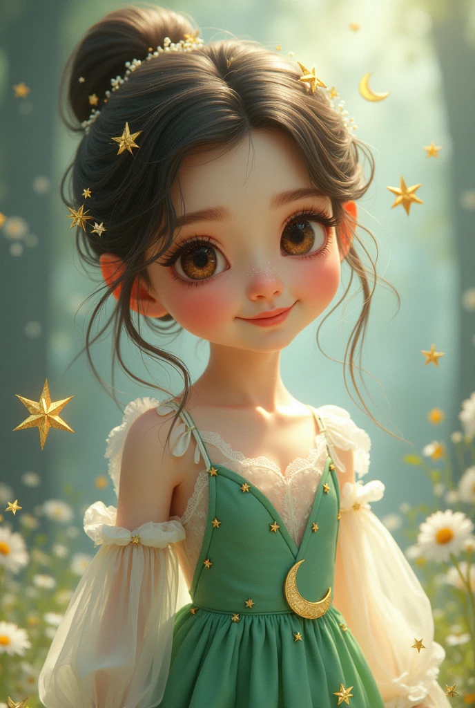 Name Ayzal Cute having white and green dress with star and Crescent