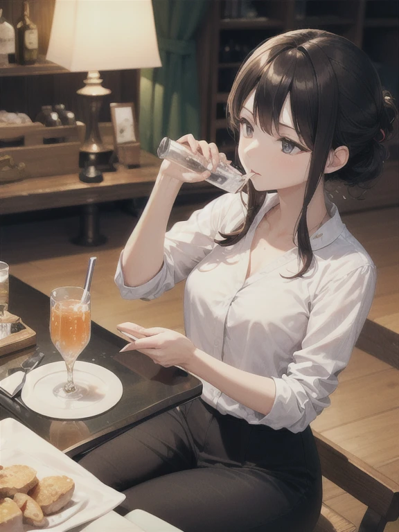 Drinking alone, pouring myself a drink, listening to Enka music.