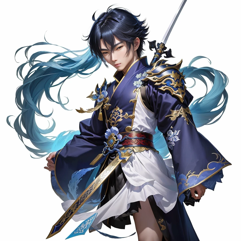 Close-up:In costume、Full body fairy,Man holding a sword, G Liulian art style, Masamune shiro, Masamune, Inspired by Li Kan, Inspired by Huang Shen, Inspired by Hong Ren, Full body fairy, Inspired by Hu Zaobin, li zixin, Photo of a male priest, Final Fantasy Characters