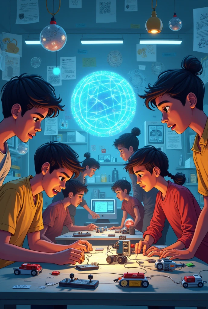 Create a amazing image where indian students learning about iot and robotics and also working on it