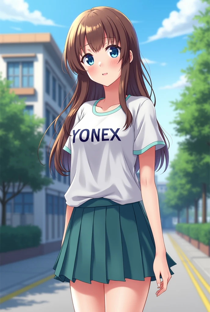 ((Itsumi Erika, a Russia girl,she is also rare with her blue eyes and its as beautiful as Gojo Satorou eyes.Itsumi Erika also has a very beautiful brown hair.She is 173cm.She is the hottest girl in the school.Itsumi Erika is a perfect girl.She is a new student. She is a rich girl but likes to wear simple clothes.like a badminton Yonex skirt, her Yonex T Shirt that has her name on it. And her Yonex 65Z3 shoes))