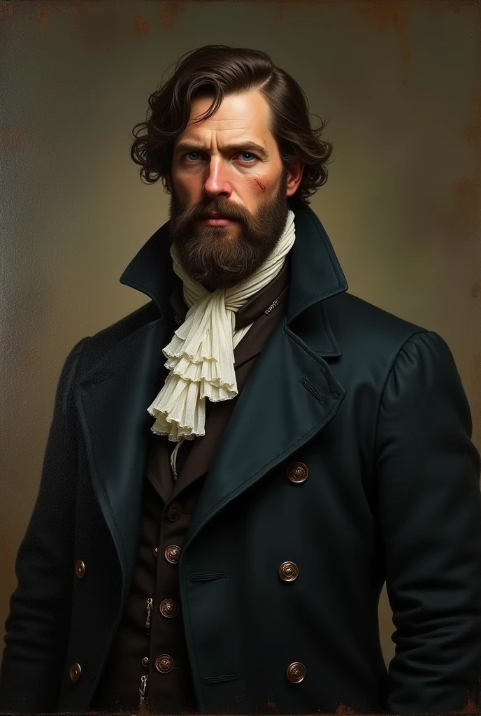 Thomas Shelby at 30 years old in the 18th century with a big beard  