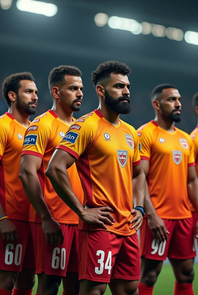 Seven members of players wearing kabaddi jersey standing