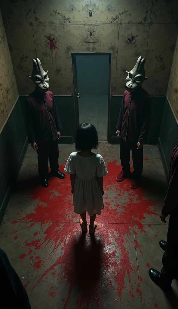 Land of Rakshasa、A torture room decorated with torture instruments、Beautiful Japanese girl、(Ruffians wearing demon masks attack a woman)、(Humiliating my daughter)、(Pajamas), scream、(Scared girl)、hell、(Dim lighting)、A cruel world where people are no longer people、Bird's-eye view、(Grab the girl and strip her)、Masterpiece best quality、、Cute girl、R18、No makeup、Various hairstyles、Blood stains on the walls