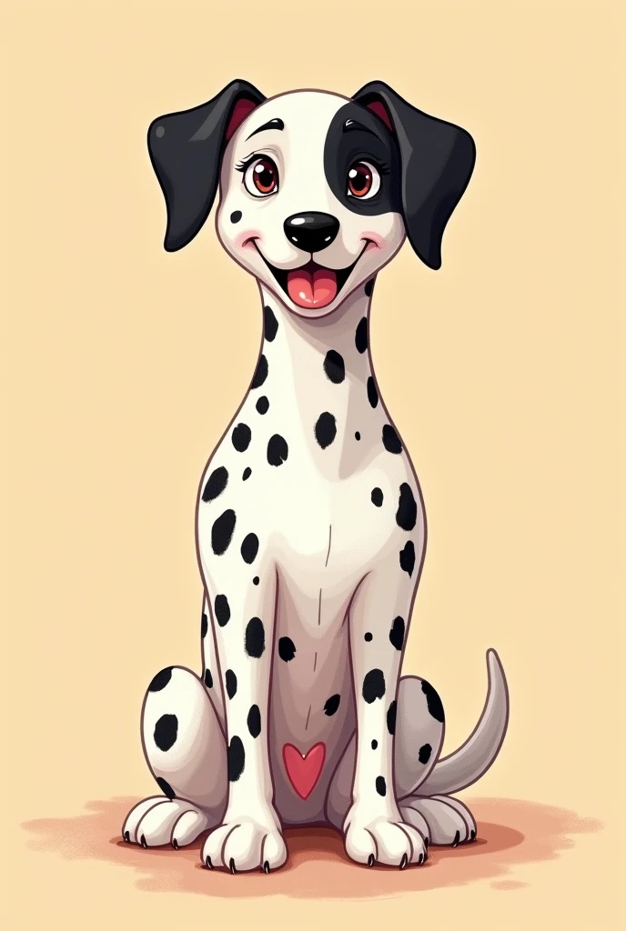 create adult male dalmatian dog drawing image, with black spots on his eyes and left ear, kind and gentle and cheerful