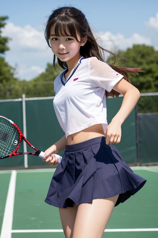 cute､high school girl､Tennis Wear､mini skirt､See-through､Fluttering in the wind