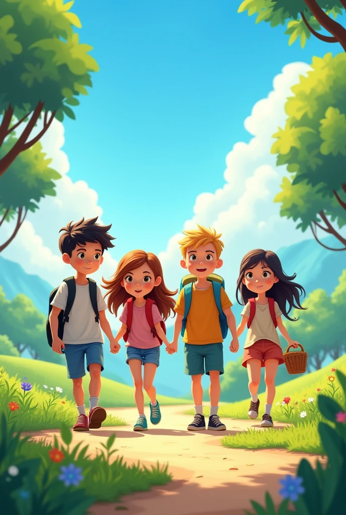 4 school friends are going to outdoor to enjoy the whole day
