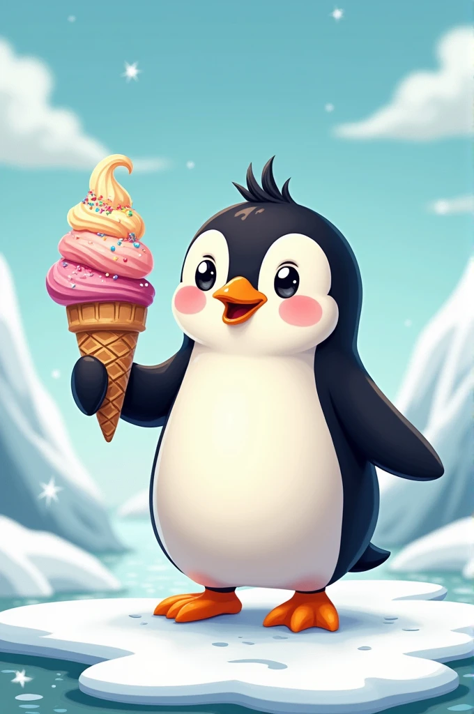 Make a penguin carrying a delicious ice cream 