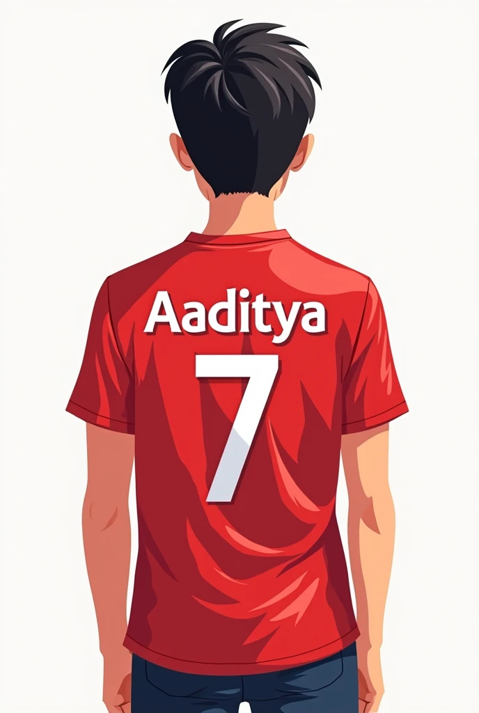 A boy of 15 years old written in back side of t shirt written name Aaditya and down side written 7 number and up side written nepal and made one logo of npl

Back side of t shirt  written in t shirt of back side in red t shirt  and on up side written nepal in 3d