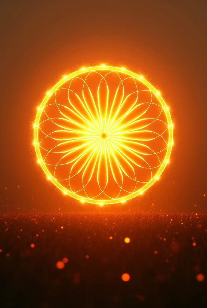 "A solar-powered Ashoka Chakra glowing brightly, celebrating India's energy independence."
