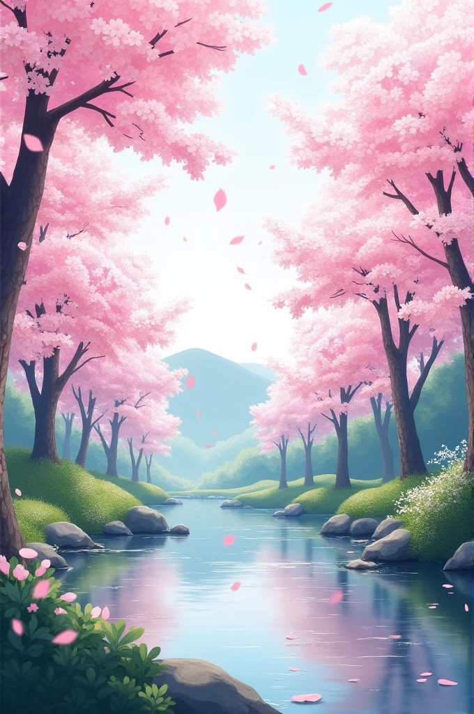 Simple japanese landscape with cherry blossoms