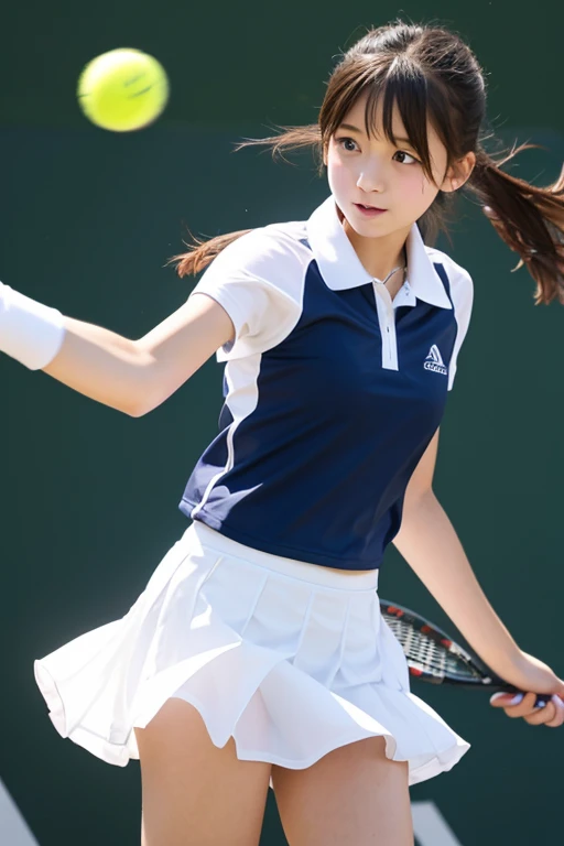 cute、high school girl、Tennis Wear、mini skirt、See-through、Fluttering in the wind