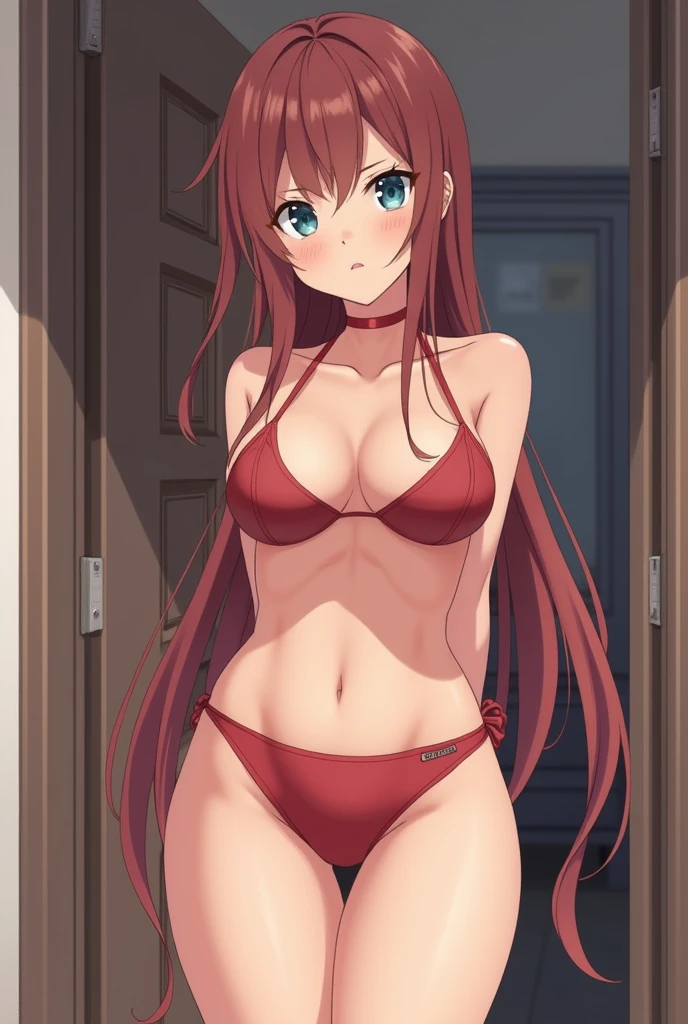 shirai_kuroko, (8k, RAW photos, best quality, masterpiece:1.2), 1 girl, :d, bare shoulders, small tits, , long hair, watch viewer, open mouth, smile, solo, standing, thin, parted bangs, collarbone, micro bikini, gonzo, full body, beautiful long leg, slim body, narrow waist, bare feet, bare arms, bare shoulders, model figures,