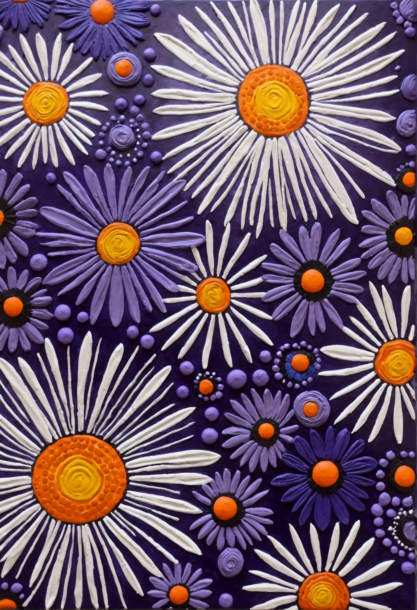 A painting,Inspired by Yayoi Kusama:(((Chalk painting,Oil stick painting,Volume,Thick coating,Uneven texture,Plaster texture,Graffiti,Dot)))。(a volcano erupts。White smoke。), Bright colors, Purple和, cute的, Bright colors,cute, Lavender Color and Color Schemes, 和Purple的配色方案, Beautiful Art, Purple, Whimsical Art, 和Purple色调, Close together,, spring, Inspired by Tomokazu Matsuyama, Delightful