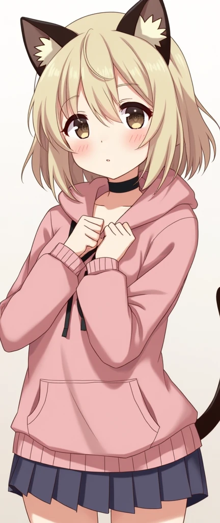 one person&#39;s,Cat ear,,Pure,Obedience,beautiful girl,blush one&#39;s cheeks,choker,hoodie