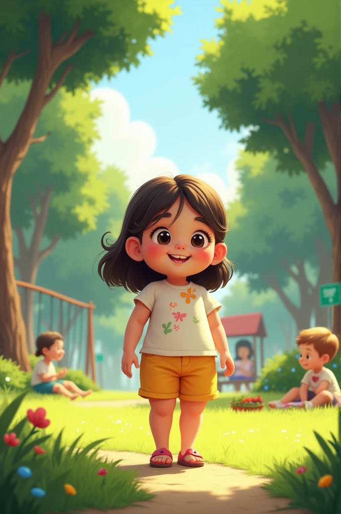 Girl, chubby, in park, summer clothes, hot