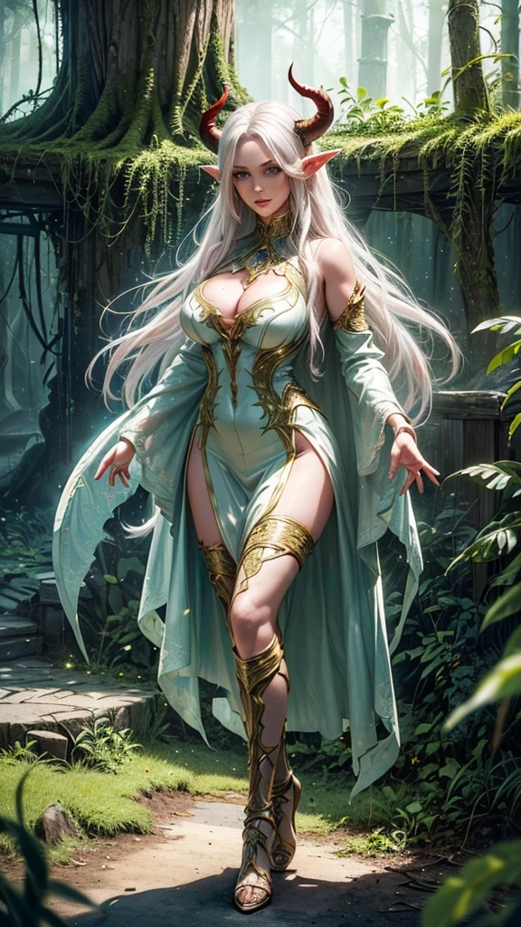 Sexy pose, detailed face,detailed eyes,detailed hands,elf woman((((red-skinned girl))),((long white hair, yellow eyes,sexy clothes,big breasts,red horns)),vivid colors,fantasy style,dramatic lighting,(best quality,4k,8k,highres,masterpiece:1.2),ultra-detailed,(realistic:1.1),(HDR:1.1),(portraits:1.1) cute girl,cinematic still 3D CGI octane rendering of an elemental ent creature made entirely of foliage flora green vines moss and tree roots with a look of concern in a magical swamp ruins, elemental, ent, vines, roots, glowing eyes, close up, eldritch, old (man:0.5), shiny intricate details, sharp, 3D rendering, cinematic lighting, unreal engine, blender,detailed eyes, detailed hands, detailed face, elf woman
full body, long see trough dress