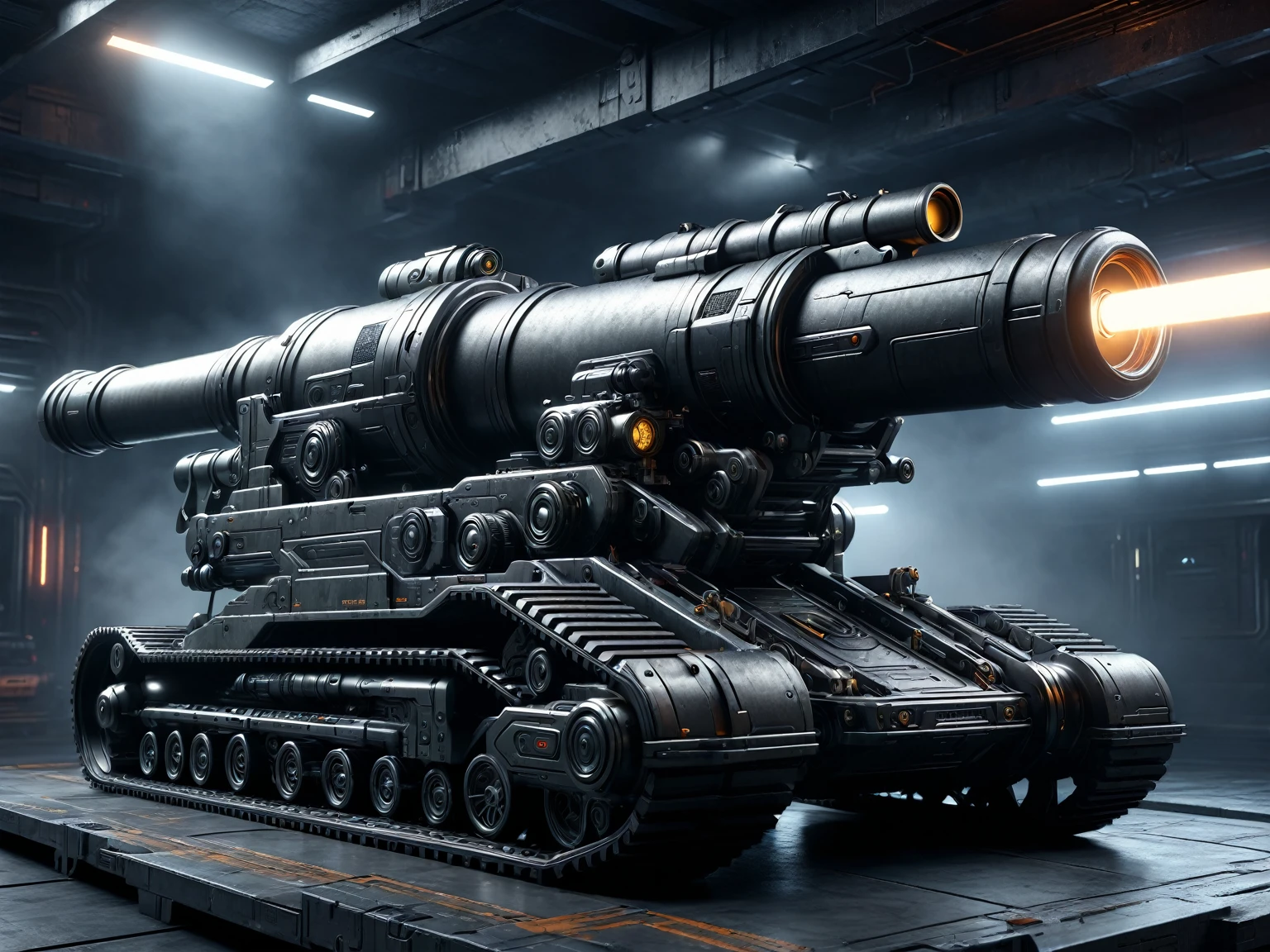 (style of Mazzinger Z),sci-fi,hyper realistic octane render,(background light:1),(moody lighting:0.4),a extremely long cannon on top of a platform,