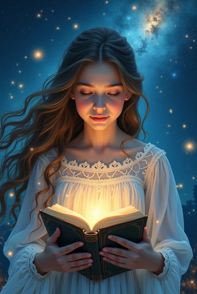 Cover for a romance fiction book, that involves another world, with stars and a diary found