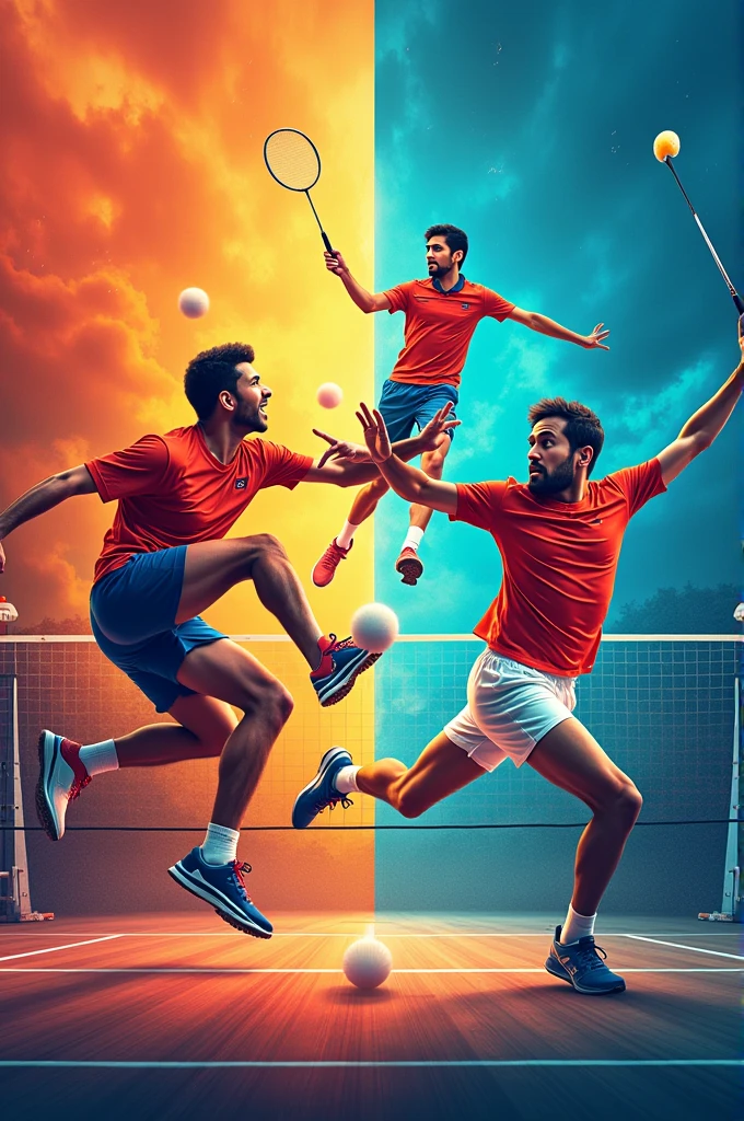 Create a posters with Badminton,Cricket,volleyball,chess and carroms together