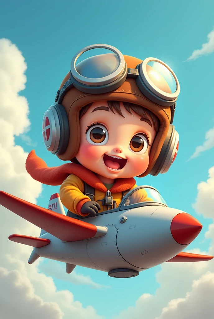 cartoon boy wearing a pilot helmet flying a small fighter jet, cute Pilot boy, portrait of cute Pilot boy, Cute digital painting, Pilot boy, Lovely and detailed digital art, Cute digital art, Flat illustration, A beautiful artistic illustration, Lovely Art, Art at the Art Station, Digital illustration style, game illustration, Mobile game art, Cartoon Numbers, Air brush illustration