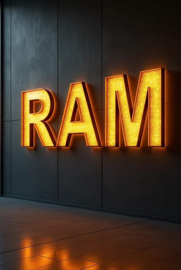 "RAM"  name on dark grey wall in Golden shine color