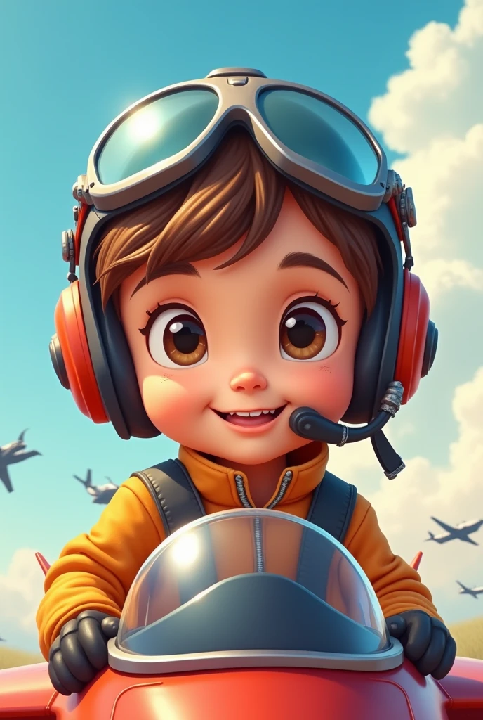 cartoon boy wearing a pilot helmet flying a small fighter jet, cute Pilot boy, portrait of cute Pilot boy, Cute digital painting, Pilot boy, Lovely and detailed digital art, Cute digital art, Flat illustration, A beautiful artistic illustration, Lovely Art, Art at the Art Station, Digital illustration style, game illustration, Mobile game art, Cartoon Numbers, Air brush illustration