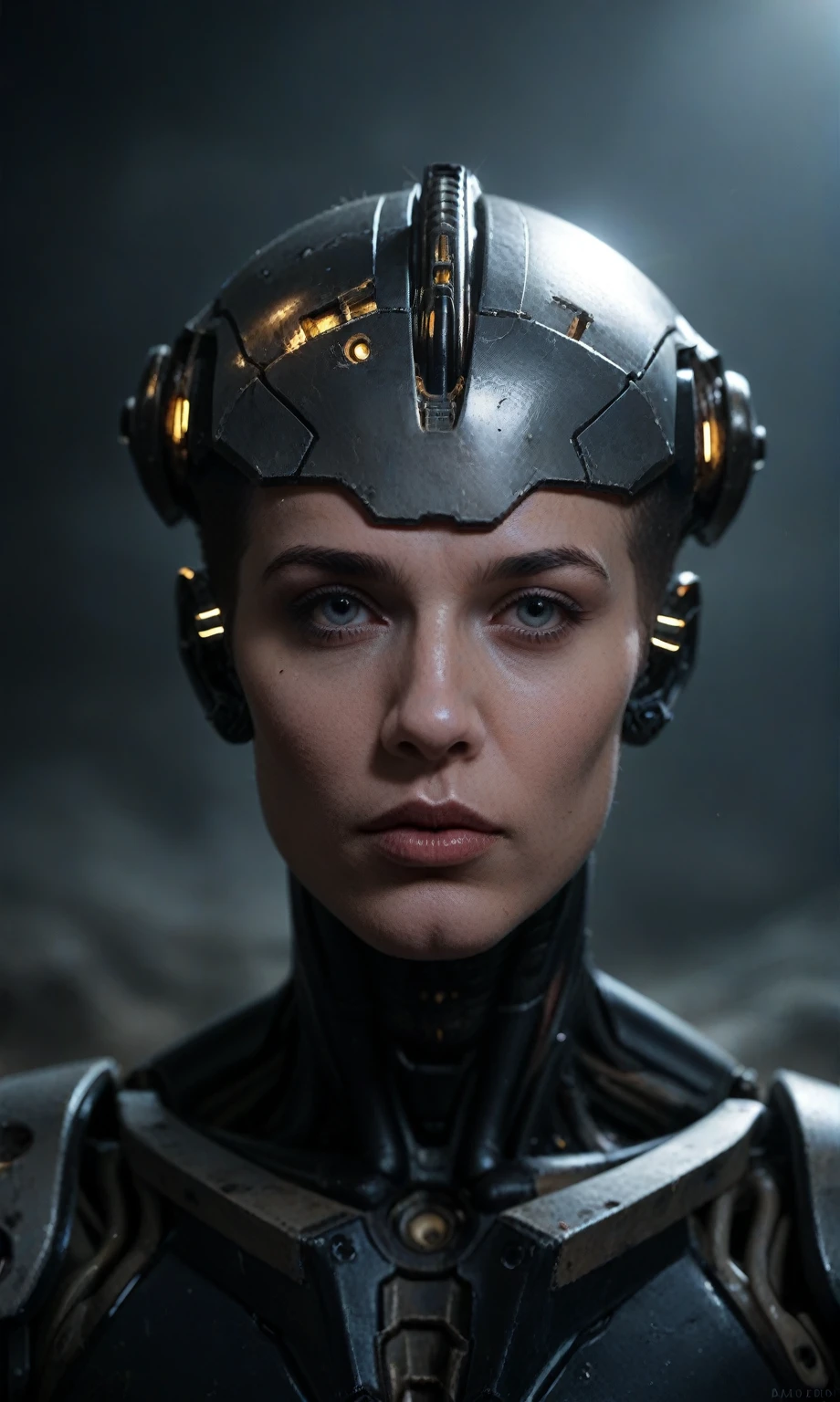 score_9, score_8_up, score_7_up, score_6_up, score_5_up, score_4_up, realistic style, photo, photorealistic, high detail, (sharp), BRAKE, portrait, scary man, (cyborg), ((mechanical head, mechanical face implants)), mechanical body, mechanical arms, mechanical legs, BRAKE, stands on the rubble of a destroyed city, looks at the viewer, (post-apocalyptic landscape), dark atmosphere, dark lighting, low light, cinematic, photo from a movie, g