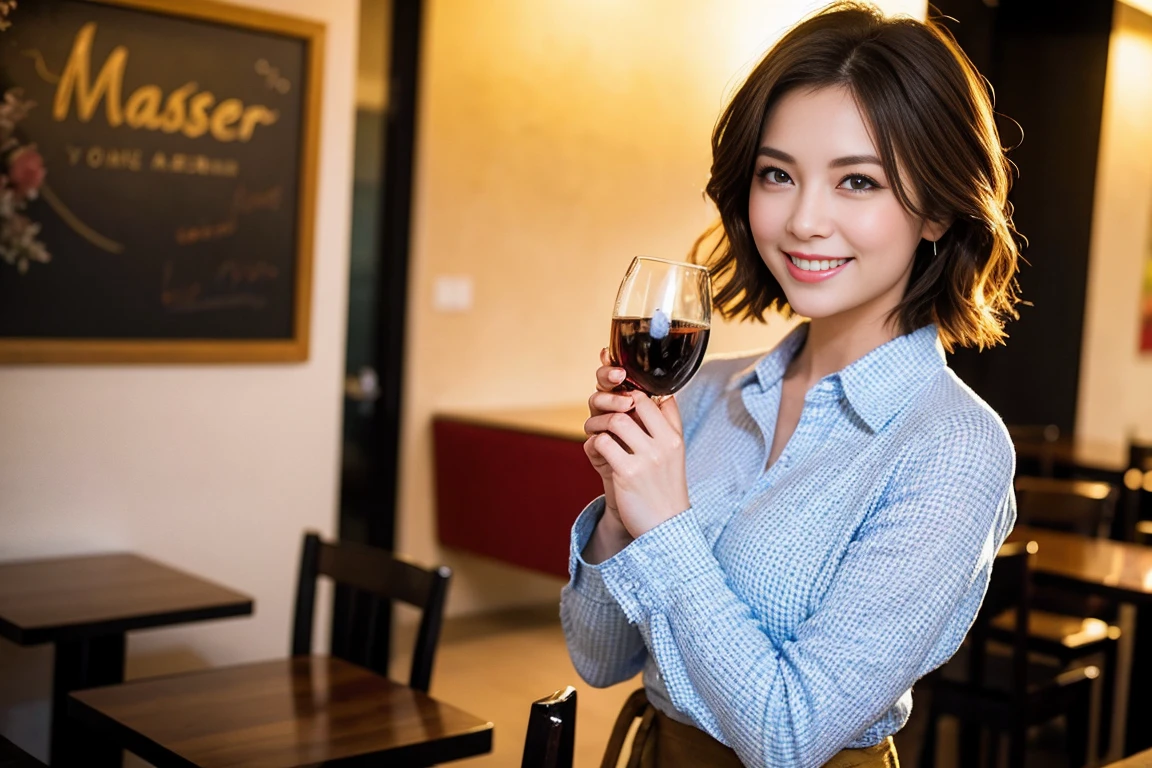 ((Highest quality、8k、masterpiece:1.3))、slimカップル、modelカップル、(Realistic, Intricate details:1.2), Japanese food、Buckwheat、Japanese sake、Shochu 、Amazing view of the sunset sky and clouds、A bright smile、The wonderfulness of smile、Bright image、Beautiful Face, blue eyes, The light shines on your face, blush, short hair,Bright Face、 (Age 37), 39 years old, sparkling wine、Two beauties、Brown Hair、Shortcuts、Long sleeve shirt、dress、Beautiful woman 1, (slimな顔), (The body is slim), (Brown Hair), (Shortcuts), cheeks turn a little red,Attractive beauty、restaurant, In a prominent place (From the waist up) Nova Frog Style, actress, model, Upper Body, White wine, slim, smile, (smile: 1.15), Beautiful fine grain, Depth f/2,saturation, High Contrast, Strong light and shadow,Moist Body:1.5、3D texture、Delicate eyes、Brown Hair、The hair is very shiny、