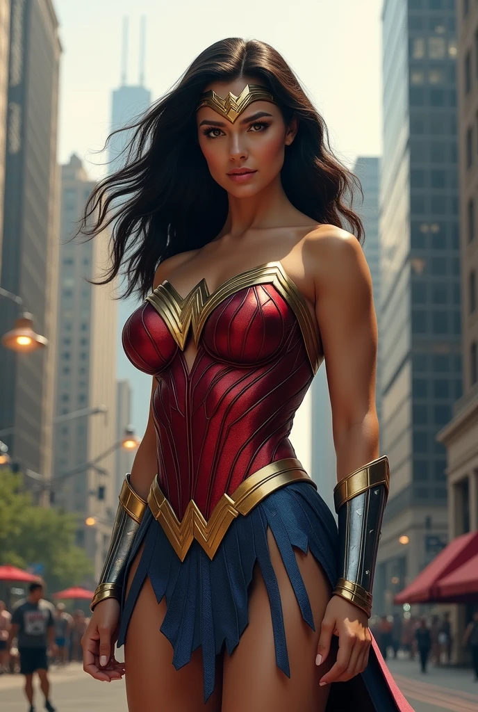 A woman resembling Wonder Woman in Chicago, United States, with the place well-regarded and realistic