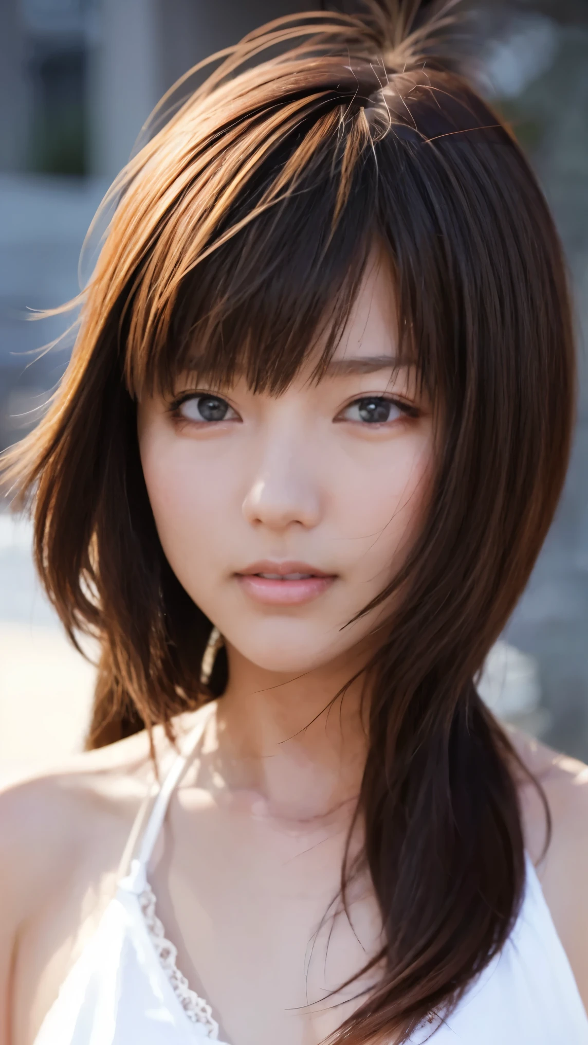 Blonde, Brown Hair, Everything modern:3.66, Cute Japanese Women Photos, smile, 20-year-old, Straight Hair:2.55, (photo Realistic:1.4), (hyper Realistic:1.4), (Realistic:1.3), (Smoother lighting:1.05), (Improving the quality of cinema lighting:0.9), 32K, 1 person,20-year-oldの, Realistic lighting, Backlight, The light shines on your face, Ray Tracing, (Bright light:1.2), (Improvement of quality:1.4), (Highest quality Realistic textured skin:1.4), fine grain, Detailed face,(smile:1.0), (Emphasis on face close-up:1.3), (Enhances the beauty of skin texture:1.1),((Extremely precise and accurate anatomy:1.0)), (Enhances the beauty of skin texture:1.1), Clean and glowing skin, mesh, thin:1.2, (Realistic:1.3), Realisticなライティング, (Smoother lighting:1.05), 32K, One Japanese woman, fine grain, Detailed face, (Film Grain:1.1),(Accentuates body lines:1.1), High resolution, Natural look, Kind eyes, Improves hair quality, Delicate light and shadow, Transparent muscles, Graceful pose, Beautiful Eyes, Sharp details, Soft light reflection, Beautiful contours, Delicate skin tone, Fine hair texture,Cute Japanese Women Photos,