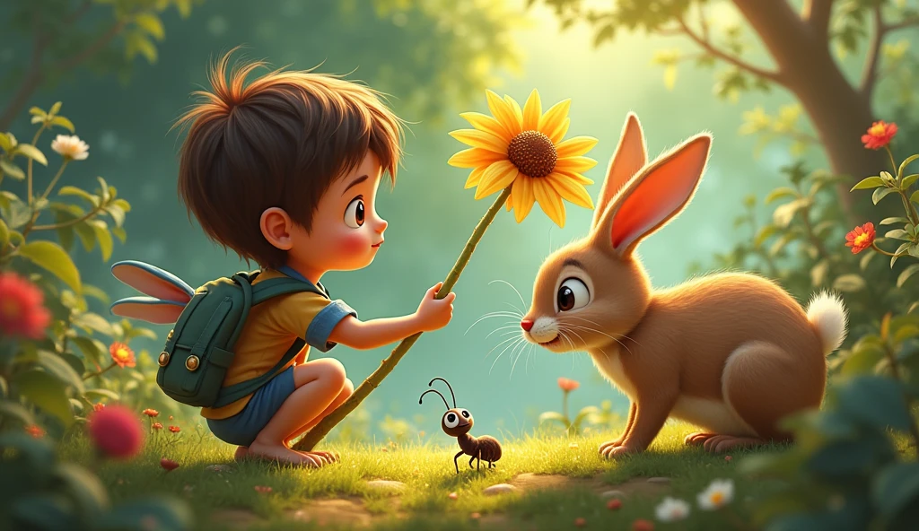 The boy decided to help the rabbit and gently freed it