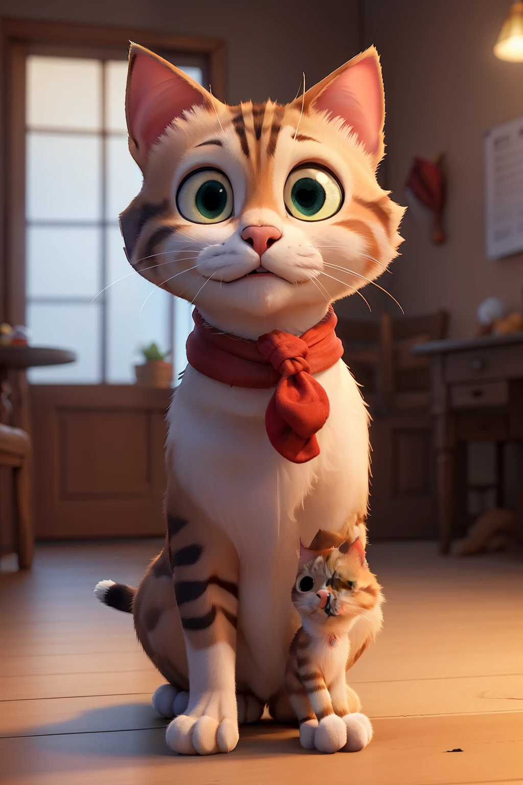 a cat in 3D game concept with red scarf around the neck