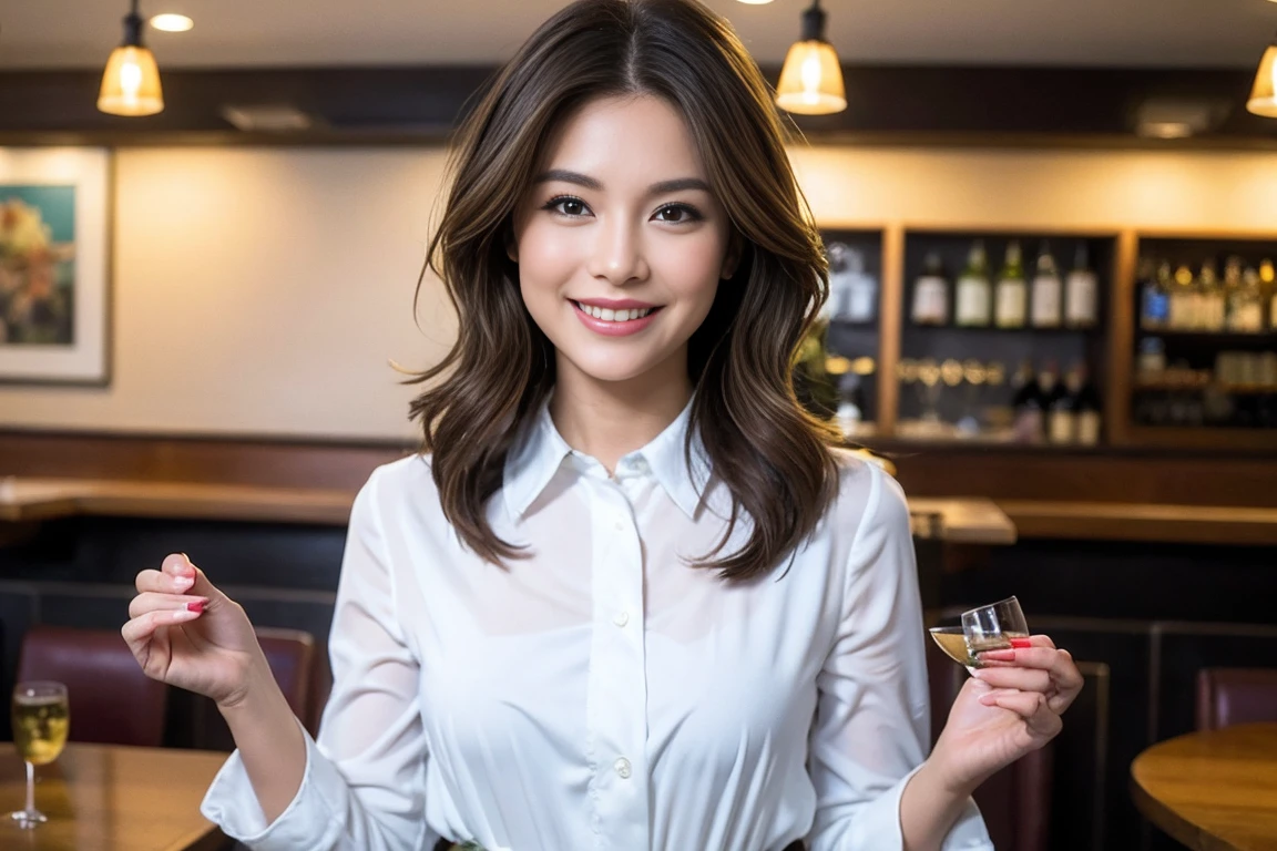 ((Highest quality、8k、masterpiece:1.3))、slimカップル、modelカップル、(Realistic, Intricate details:1.2), Japanese food、Buckwheat、Japanese sake、Shochu 、Amazing view of the sunset sky and clouds、A bright smile、The wonderfulness of smile、Bright image、Beautiful Face, blue eyes, The light shines on your face, blush, short hair,Bright Face、 (Age 37), 39 years old, sparkling wine、Two beauties、Brown Hair、Shortcuts、Long sleeve shirt、dress、Beautiful woman 1, (slimな顔), (The body is slim), (Brown Hair), (Shortcuts), cheeks turn a little red,Attractive beauty、restaurant, In a prominent place (From the waist up) Nova Frog Style, actress, model, Upper Body, White wine, slim, smile, (smile: 1.15), Beautiful fine grain, Depth f/2,saturation, High Contrast, Strong light and shadow,Moist Body:1.5、3D texture、Delicate eyes、Brown Hair、The hair is very shiny、