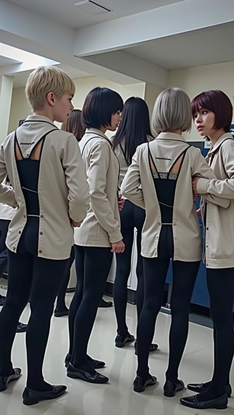 The girls are standing naked.、Exposing the genitals