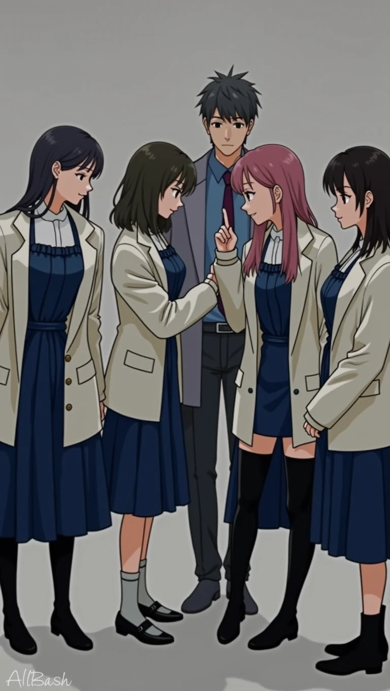 The girls are standing naked.、Exposing the genitals
