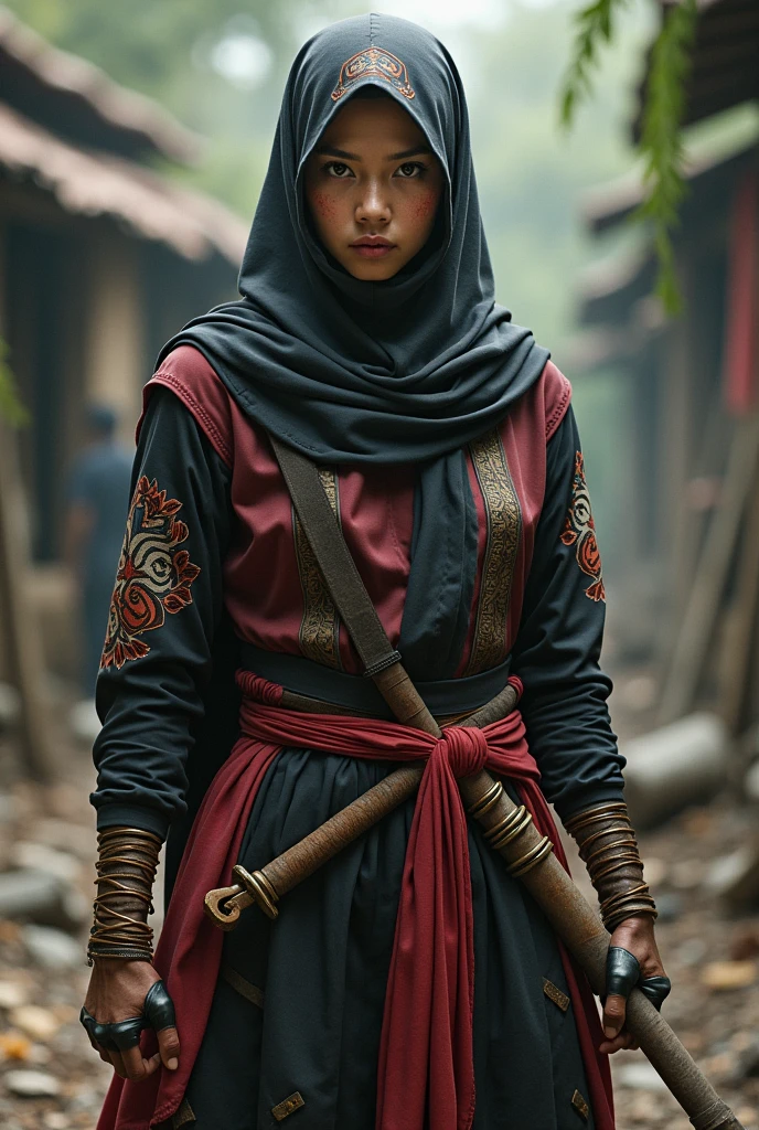 Indonesian fighter female with hijab (traditionally)