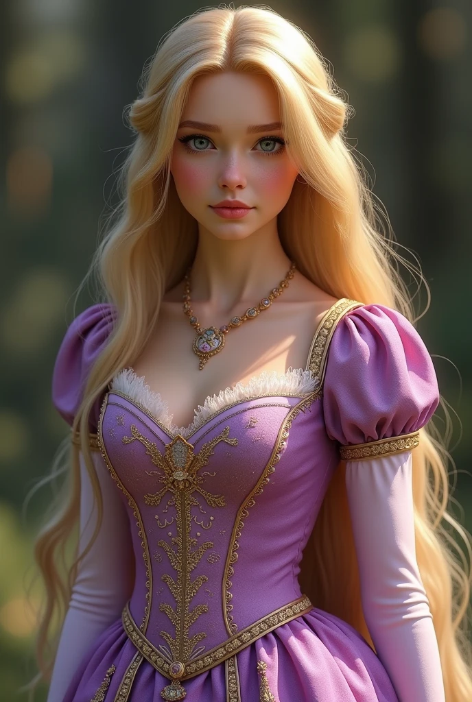 realistic  girl, princess rapunzel costume, blond, realistic, full body picture