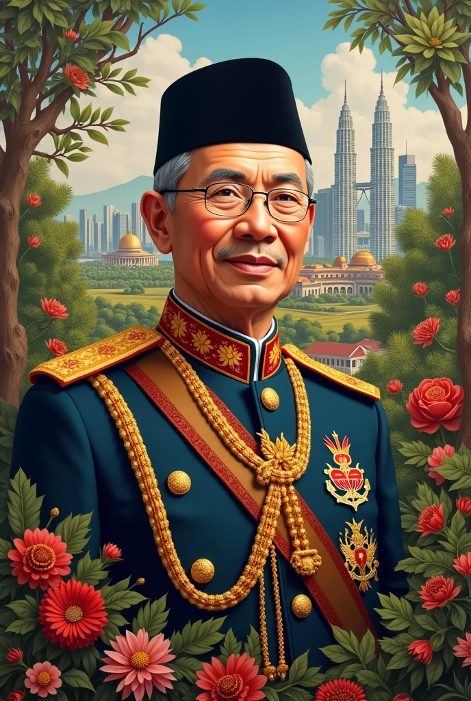 Potrait of tunku abdul rahman Malaysia and background of maaysia 