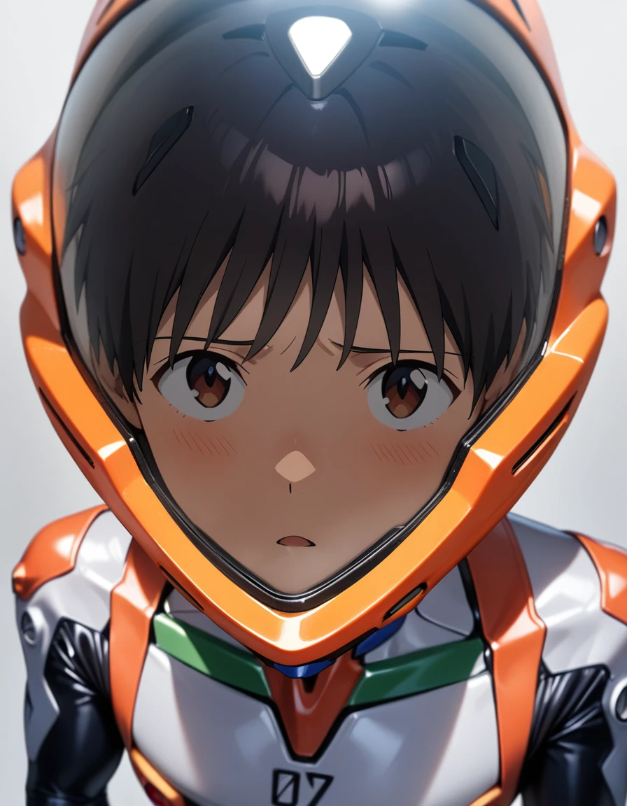 masterpiece, best quality, very aesthetic, absurdres,1boy, male focus, ikari shinji, neon genesis evangelion,looking at viewer,plug suite, eva helmet, 