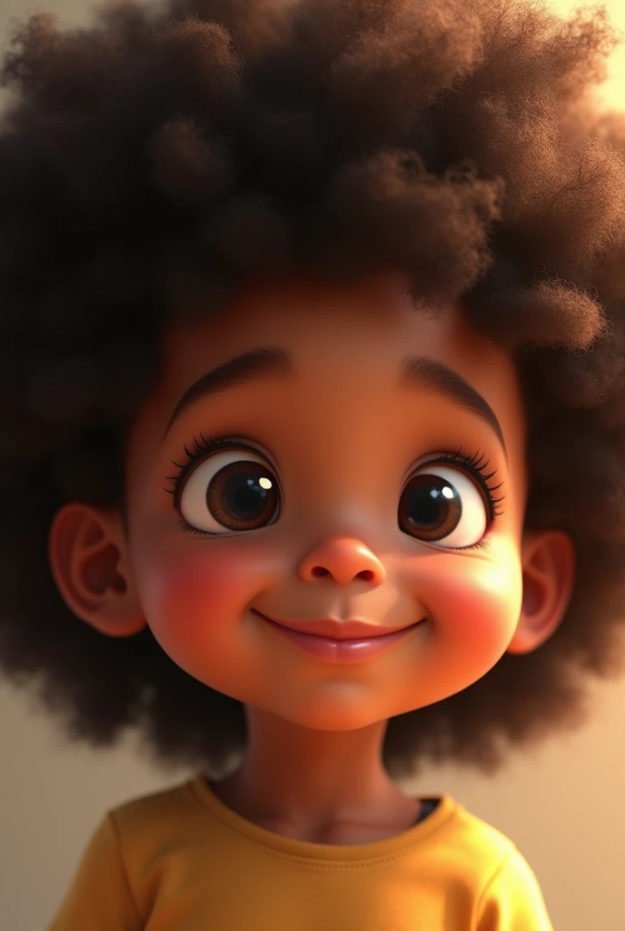 Bambino afro che guarda la telecamera con un'espressione d'amore e gli occhi teneri