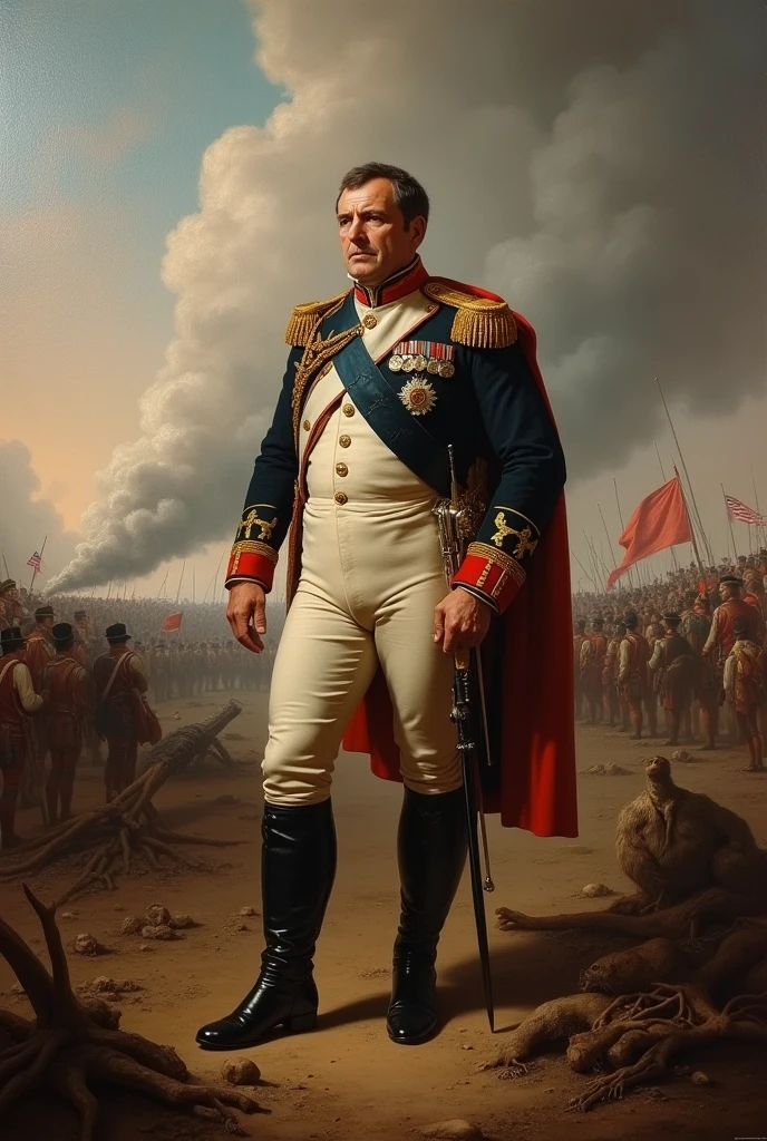 Napoleon Bonaparte in a battlefield after a victory