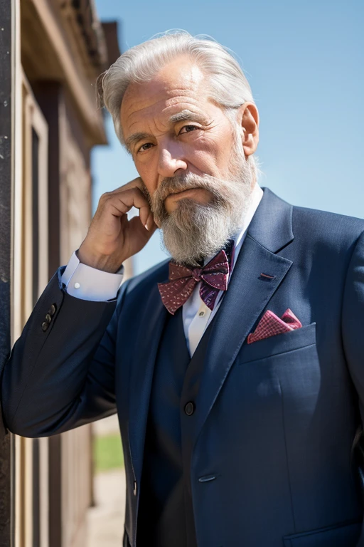 70 years old，Beard，Older age，American，A bow tie，suit