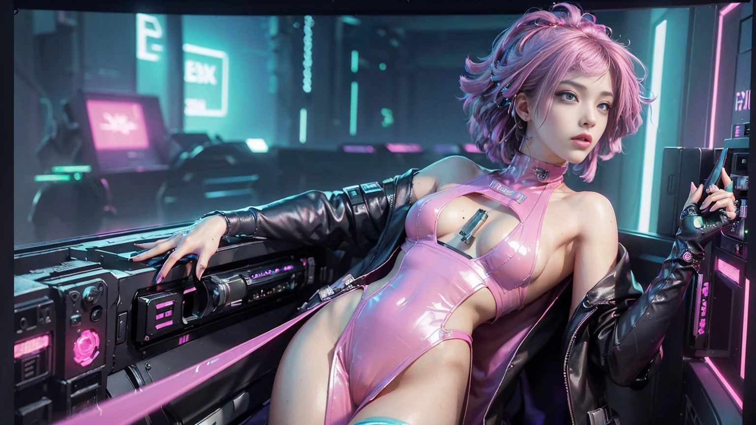 (highest quality), ((masterpiece), (detailed: 1.4), 3D, beautiful cyberpunk woman, HDR (high dynamic range), ray tracing, NVIDIA RTX, super resolution, unreal 5, a close up of a computer screen with a cartoon of a woman, vaporwave art, vaporwave cartoon, vaporwave style, vaporwave!, vaporwave nostalgia, vaporwave style masterpiece, maximalist vaporwave, vaporwave, cyberpunk vaporwave, very vaporwave, vaporwave aesthetics, vaporwave aesthetic, vaporwave pallette, vaporwave sci - fi, ((Fluorescent Pink Image)), Retro, Future, Wearing a transparent vinyl costume, NSFW:1.5, 