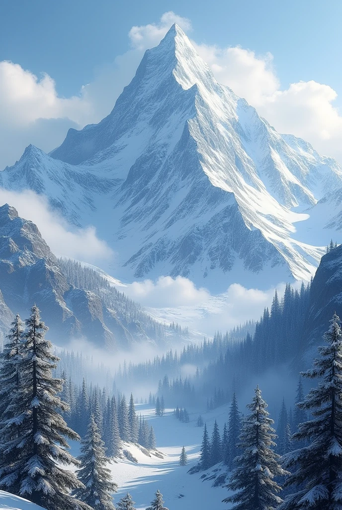 A beautiful snow capped mountain with The name '' DIBYENDU DEBNATH '' written with trees on it 